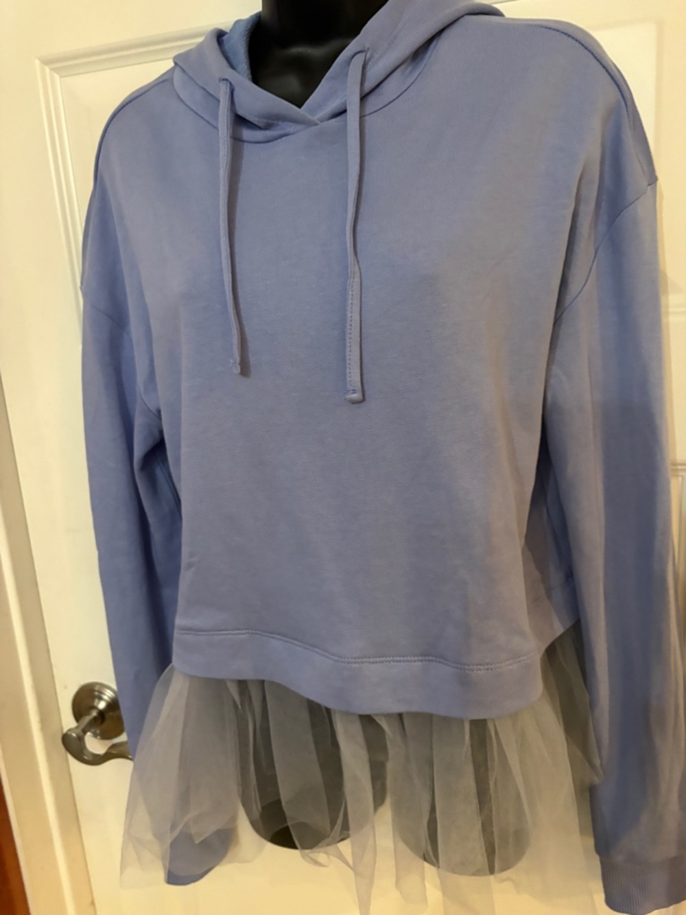 Anthropologie Blue Hoodie with Tulle Hem
